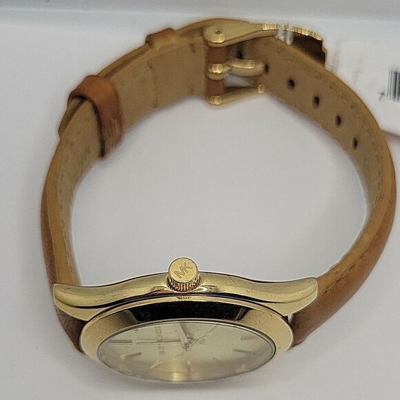 Michael Kors MK3427 Women's Leather Analog Gold Dial Quartz Wrist Watch BC847 - Picture 7 of 10